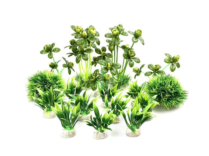 BEGONDIS Artificial Green Water Plants Flower Set 18 Pcs, Fish Tank Aquarium Decorations, Made of Soft Plastic - Image 1